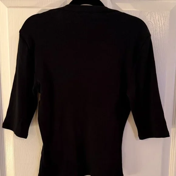 Express NWT Black Fitted Ribbed Elbow Sleeve Button Henley - Extra Small - Picture 5 of 5